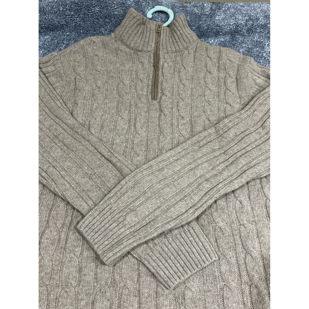 Daniele Blasi Mens XL Wool Blend Cable Knit Quarter Zip Sweater Italy Tan
